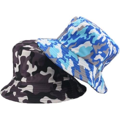 New Bucket Hats Women Summer Fishing Camouflage Sun Hats Red Blue Wide Brim Flat Top Casual Men Women Bucket Hats Gorro Pescador