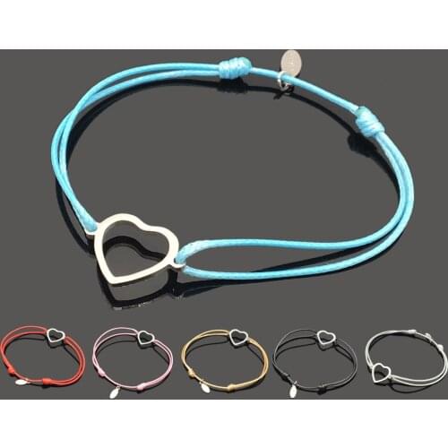 Hollow Carved Love Stainless Steel Charm Wish Bracelet High Quality Stainless Steel Pendant Adjustable String Gift Bracelet