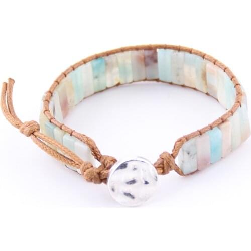 Drop Ship Fashion Beautiful Energy Bracelets Handmade Natural Stone Amazonite Tube Beads Wrap Bracelets & Bangles