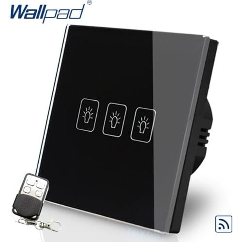 Remote 3 Gang 2 Way 86*86mm EU UK European Wallpad Black Glass RF Broadlink Wifi Support 3 Gang Remote Switch 2 Way Control