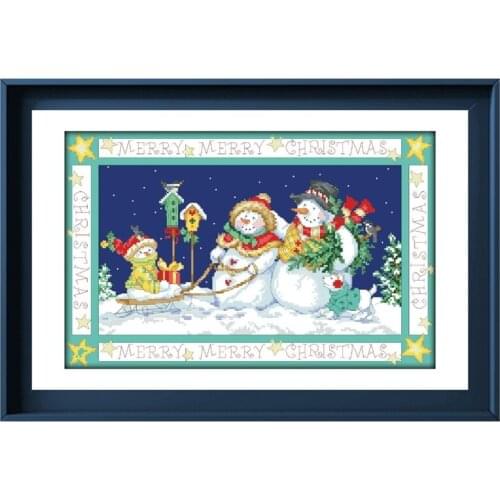 Snow family Christmas cross stitch kit X-mas aida fabric 18ct 14ct 11ct unprint canvas cotton thread cross-stitch embroidery set