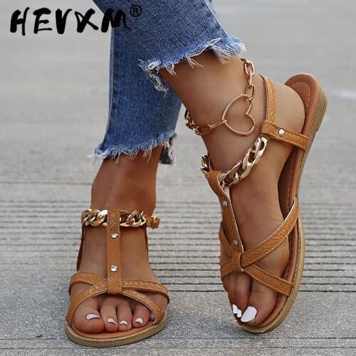 Open Toe Women Flat Sandals Sexy Chain Cross Strappy Ladies Shoes Summer Ankle Strap Roman Beach Sandals Big Size Flip Flops