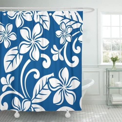 Blue Hawaiian Island Plumeria Pattern Flower Hawaii Floral Frangipani Shower Curtain Waterproof Polyester Fabric 72 x 72 Inches
