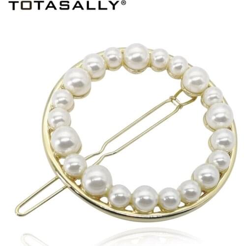 TOTASALLY Fashion Simulated Pearl Hair Clips Women Circle Geo Style Hair Jewelry Palillos del pelo for Girls