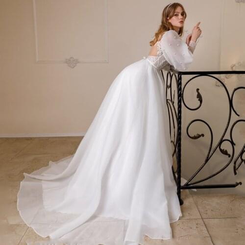 Eightree Princess Wedding Dress Pearl A Line Lace Appliques High Neck Beach Vintage Bridal Gown Bohemian Wedding Dress Plus Size