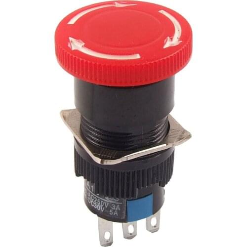 Top quality Red Mushroom DC 30V 5A AC 250V 3A Emergency Stop Push Button Switch