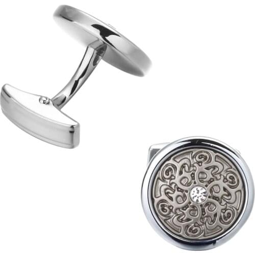 KC high quality French Silvery Cufflinks circular pattern copper material factory wholesale wedding men Cufflinks