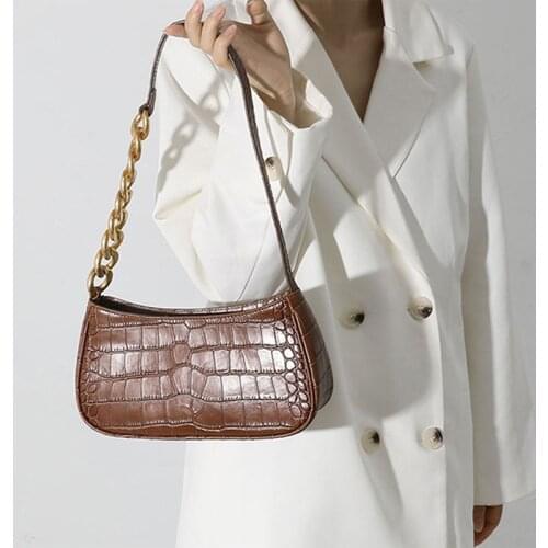 Candy Color Chain Design Small PU Leather Shoulder Bags For Women 2020 Crocodile Pattern Handbags Female Baguette Hand Bag NEW