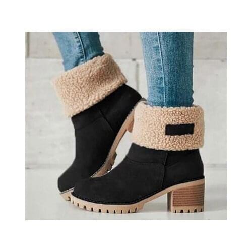 Womens Autumn And Winter Snow Boots Cotton Large High Heeled Middle Boots Ladies Keep Warm Snow Shoes