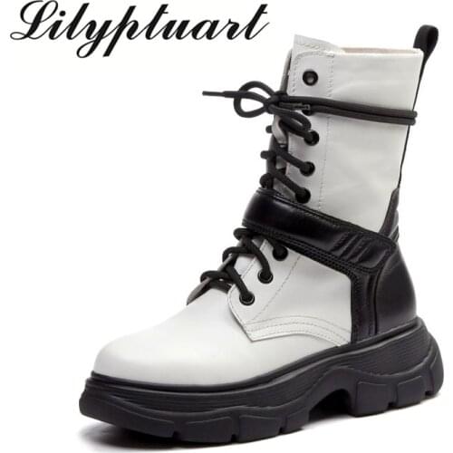 2020 European and American style leather round toe short boots retro Velcro short boots thick bottom shoes women
