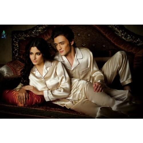 Womens Sleepwear Pure 19MM Silk Floral Print Womens Pajamas Top and Bottom Set Size M L XL