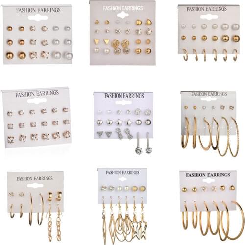 LETAPI Fashion 12 pair/set Women Statement Crystal Stud Earrings for Women Piercing Simulated Pearl Flower Earrings