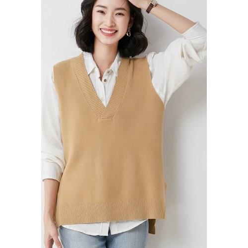 Womens Spring and Autumn Waistcoat Korean Style Trendy V-neck Wild Loose Sweater Coat 60116