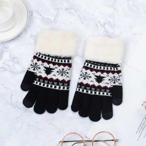Winter Female Knitted Gloves Full Finger Mittens Women Vintage Christmas Tree Snow Thicken Touch Screen Ladies Gloves