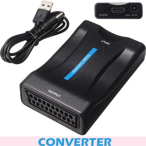 1080P HDMI-compatible to SCART Adapter Video Audio Converter with USB Cable for TV DVD PS SkyBox Black Audio Signal Converter