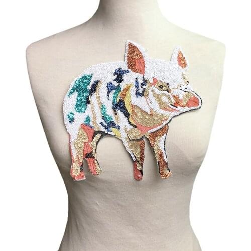 2pc Pig Sequin Embroidery Patch Iron On Piggy Beaded Applique Patches For Clothing Animal Clothes Stickers Parches Ropa AC1456