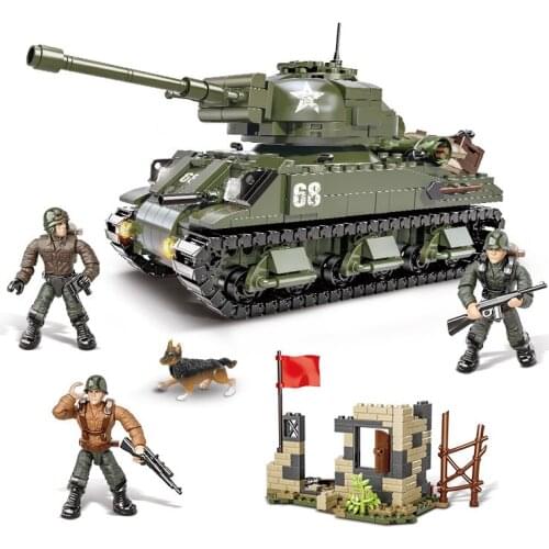 2021 World War 2 WW2 Army Military Soldier City Police SWAT Sherman Tank Model Building Blocks Bricks Kids Toys Gift