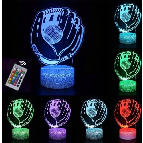 3D Illusion Lamp Kids Night Light Baseball Series Bedside Table Lamp Home Decoration Lighting Gifts for BIrthday Anniversary