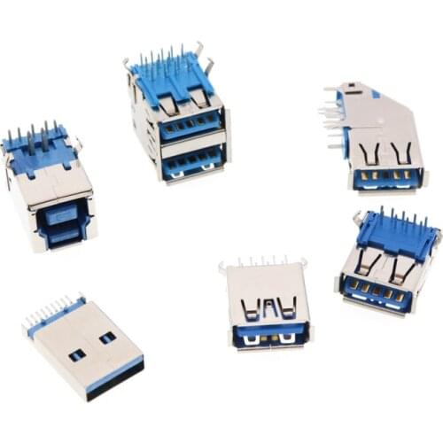 5Pcs USB Connectors 3.0 A Type Female AF Type 90 Degree Side Insertion 180 Degree High Speed Interface MICRO Connector