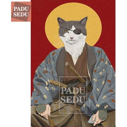 5D DIY Japanese Style Diamond Painting Sun Cat Samurai Cross Stitch Full Square Round Daimond Mosaic Embroidery Home Decor Room