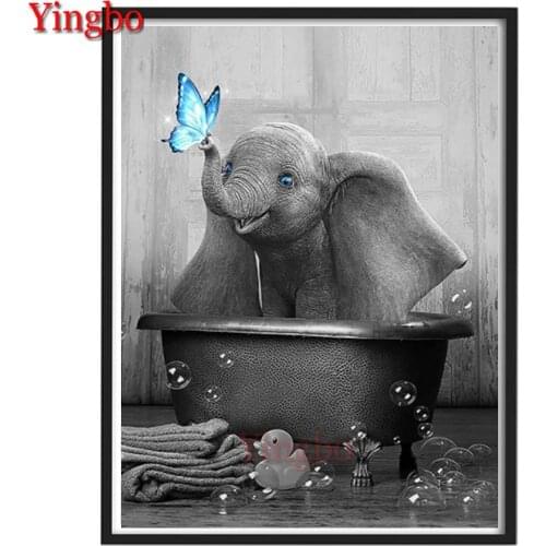 DIY Diamond Painting Full Square 5D Diamond Embroidery Mosaic Cute elephant bathing in bathtub Navidad Decor Gift for Kids