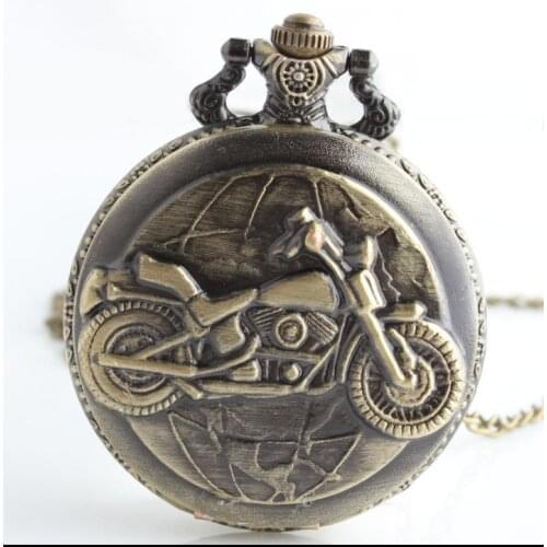 Free Shipping Bronze Motorcycle Motorbike MOTO Hour Long Chain Pocket Watch Necklace Pendant Mens Husband Christmas Gift Watch
