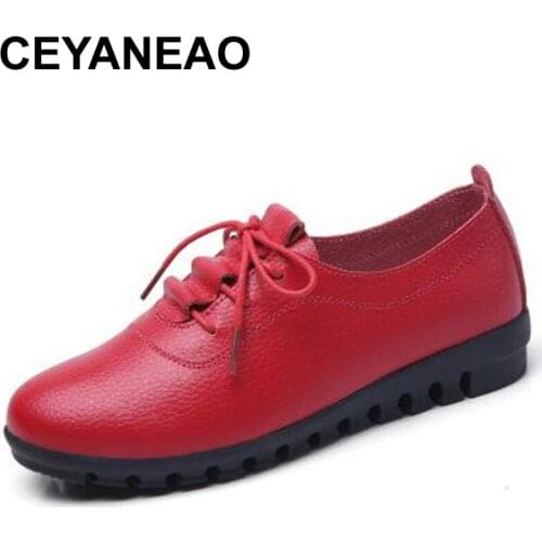 CEYANEAO Womens Ballet Shoes Genuine Leather Shoes Slip On Ladies Shallow Loafers Casual Shoes White Summer Loafer Womens Shoe