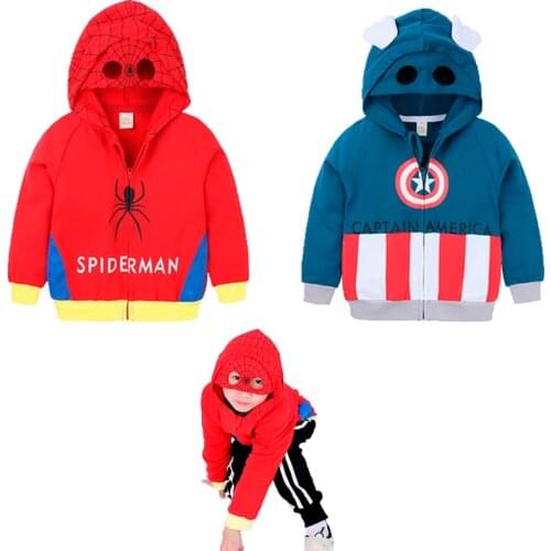 Childrens Role Playing Spider-Man Captain America Jacket Styling Suit Zipper Hooded Jacket Avengers with Blindfold
