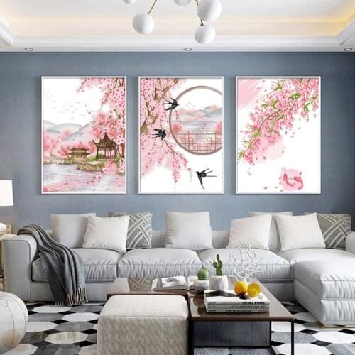 Diy 5D Peach Scenery Full Square Round Rhinestone Diamond Painting Cross Stitch Needlework Living Room DecorationsZP-4628