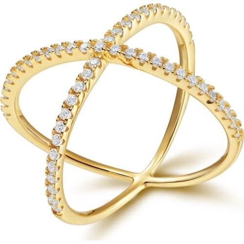 EAMTI Gold Cross Rings For Women 925 Silver Ring Cubic Zirconia Inlay Fashion Wedding Bands Female Jewelry Party Anel Gift