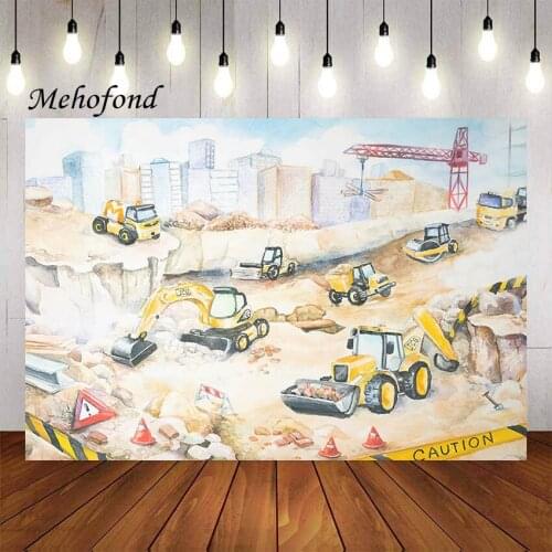 Mehofond Construction Photography Background Construction Dump Truck Digger Kids Birthday Party Portrait Backdrop Photo Studio