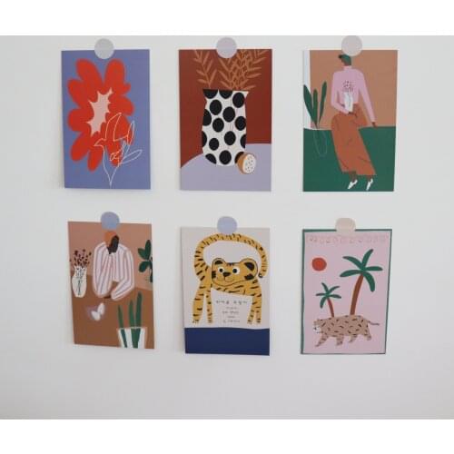 Ins Nordic Abstract Art Character Postcard 6 Sheets Creative Decorative Card Diy Background Wall Post Small Poster Photo Props