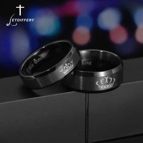 Letdiffery 4mm/6mm Crown Couple Rings Black Stainless Steel His Queen Her King Wedding Jewelry For Women Men Engagement Gifts