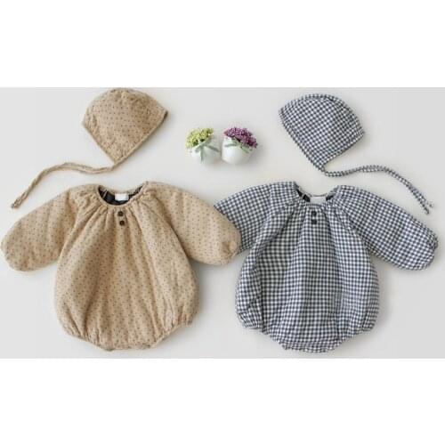 Baby Boy Romper Winter Spring Newborn Baby Clothes Cotton Thick Warm Plaid Infant Jumpsuit For Toddler Boy Girl Romper With Hat