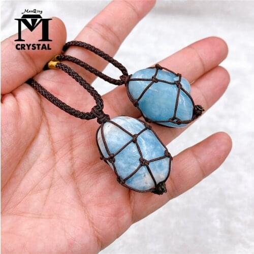 Natural crystal stone Pendant Blue Aquamarine healing Quartz stone Necklaces for Women Men love gift