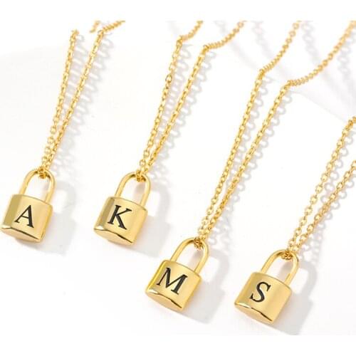 Minimalism A-Z Name Initial Lock Necklaces Women Nameplate Jewelry Stainless Steel Letter Alphabet Padlock Necklace Bijoux Femme