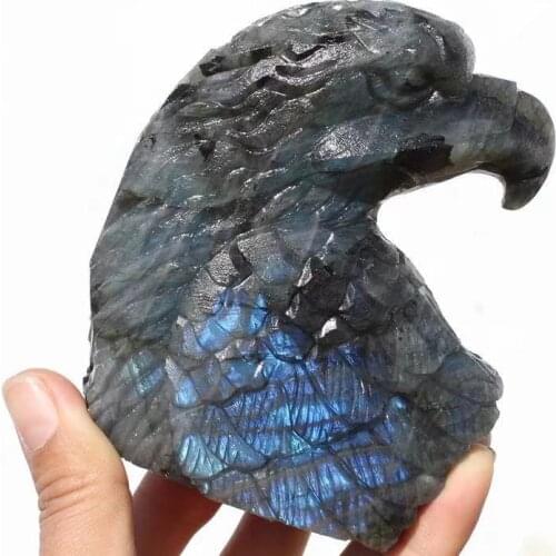MOKAGY 100MM-120MM Natural Labradorite Carving Animal Crystal Eagle Head Skulls for Decoration 1pc