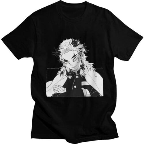 Demon Slayer Kimetsu No Yaiba T Shirts Men Short Sleeve 100% Cotton T-shirts Anime Kyojuro Rengoku Tees Top Harajuku Tshirt Gift