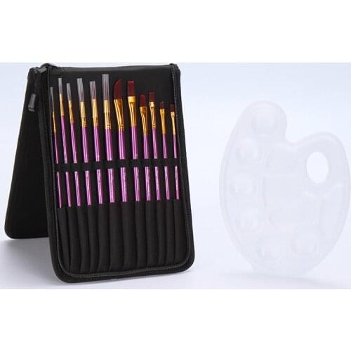 12Pcs Paint Brush Set With Case for Watercolor Gouache Brush Oil Acrylic Drawing Painting Nylon Hair