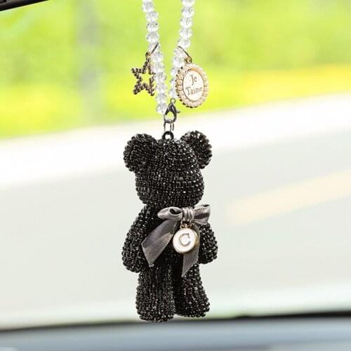 Car Diamond Crystal Hanging Pendant Rearview Mirror Ornament Bear Inter Decoration Car Decor Accessories