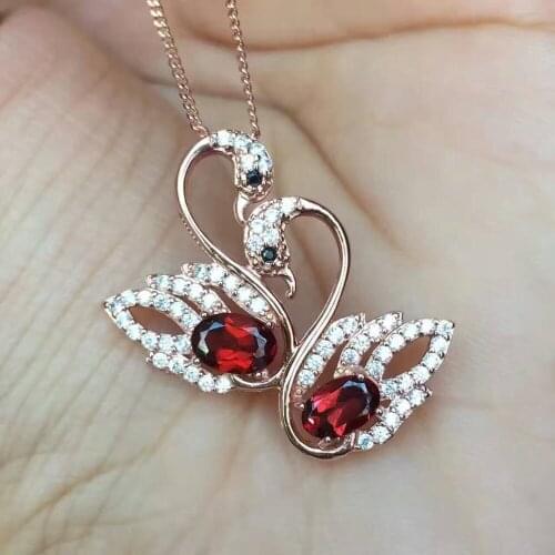 Natural red garnet Pendant natural gemstone pendant 925 sterling silver Fashion Elegant lovely Couple Swan girl wedding jewelery