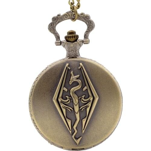 Retro Vintage Bronze The Elder Scrolls V: Skyrim Quartz Pocket Watch Analog Pendant Necklace Mens Womens Fob Watches Gift Reloj