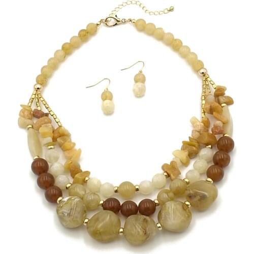 Luxury Jewelry Multy Layer Necklace Boho Style Handmade Natural Stone Beads Necklace Statement Knotted Bohemia Necklace Set