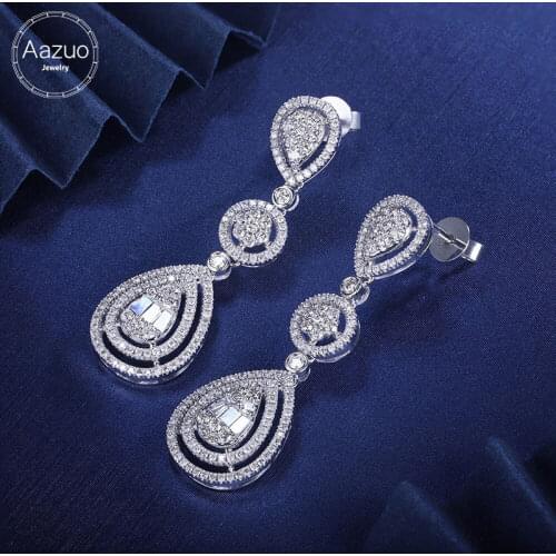 Aazuo 18K Pure White Gold Fashion Jewelry Real Diamond IJ SI 1.0ct Fairy Stud Earring Big Waterdrop Grand banquet Party Hot Sell