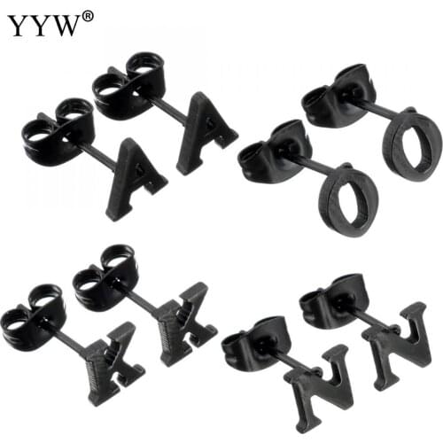 New Punk Cool Black Stainless Steel Ear Jewelry Letter A to Z Studs Earring Unisex Cute Small Lovely Studs Earrings Fashion Gift
