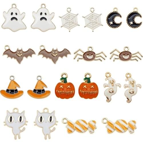 10Pcs/10pair Random Halloween Charms MIx Metal Alloy Skeleton Skull Charms Pendants For Bracelet Findings Jewelry Accessories