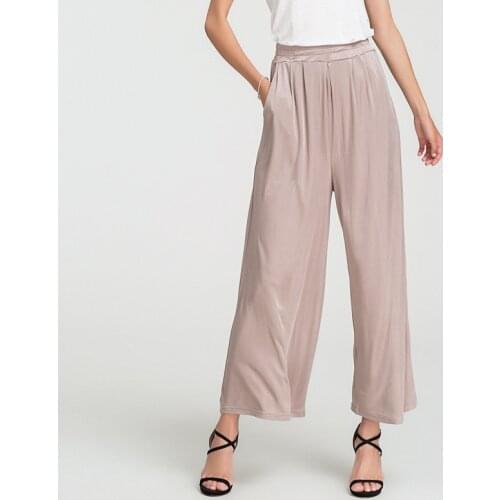 Silk Broad-legged Pants, Loose 100% Silk Casual Pants, Large Size, High Waist Straight Trousers