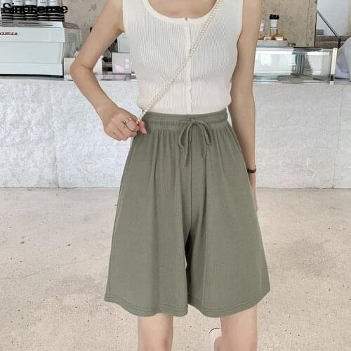 Women Shorts Summer Loose Solid Black Knee-length Wide Leg Biker Shorts 2021 High Waist Workout Running Sports Track Shorts