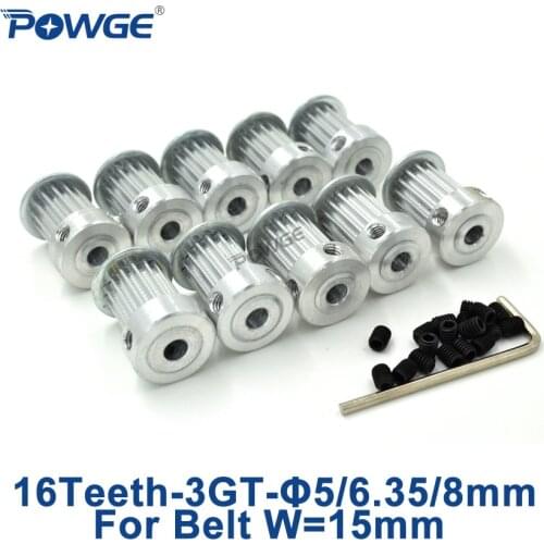 POWGE 10pcs 3GT Synchronous Pulley 16 Teeth Bore 5/6.35/8mm for width 15mm GT3 3MGT 3GT Timing Belt Small Backlash 16Teeth 16T