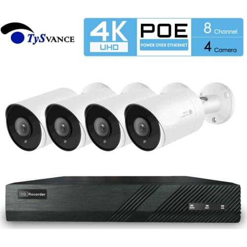 TySvacne 8MP 4K Ultra HD Security Camera System 8ch PoE NVR & 4 PoE IP Cameras Surveillance 4CH NVR Kit